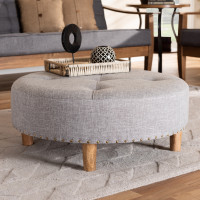 Baxton Studio JY17A200-Light Grey-Otto Vinet Modern and Contemporary Light Gray Fabric Upholstered Natural Wood Cocktail Ottoman